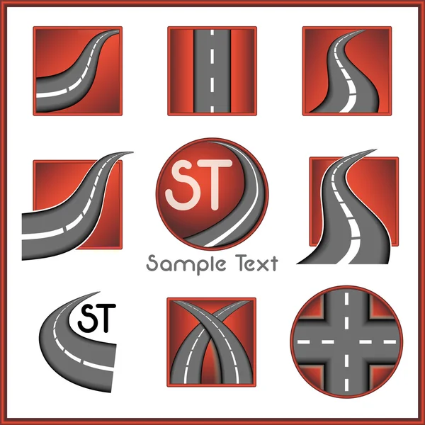 Colección de marcas vectoriales relacionadas con carretera y dirección en color rojo — Vector de stock