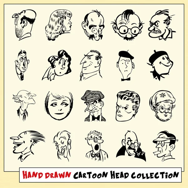 koleksiyon yirmi elle çizilmiş karikatür başları siyah, açık sarı renkli izole