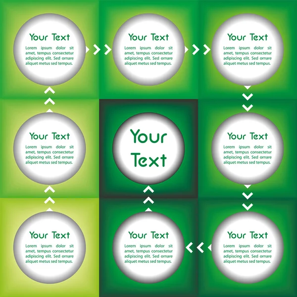 緑の色合いとカスタム テキストの矢印で接続されたフィールドのビジネス プレゼンテーション ロイヤリティフリーのストックイラスト