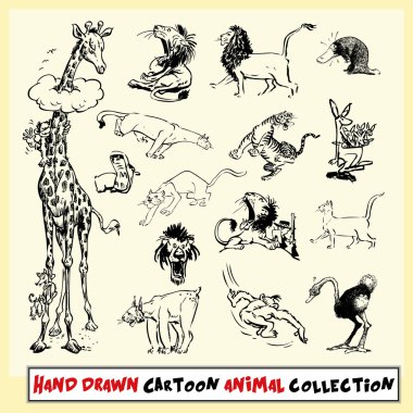 elle çizilmiş Karikatür hayvan koleksiyonu açık sarı renkli siyah