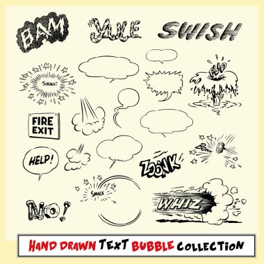 elle çizilmiş metin kabarcık ve eylem koleksiyonu açık sarı renkli Siyah bulut