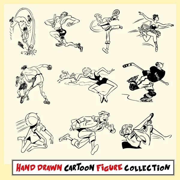 Colección de dibujos animados dibujados a mano en negro sobre fondo amarillo claro — Archivo Imágenes Vectoriales