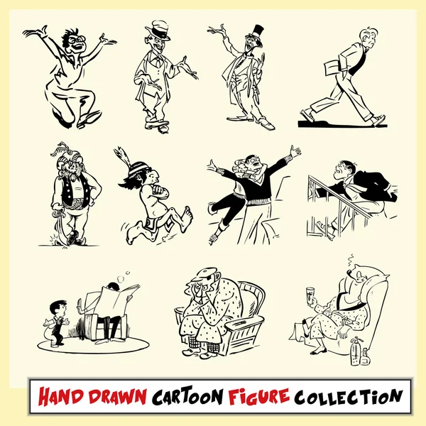 Hand drawn cartoon figure collection in black on light yellow background — Stockvector