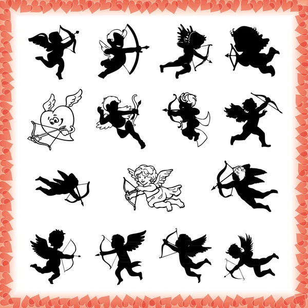 koleksiyon sevimli beyaz zemin üzerine siyah, Eros figürleri izole