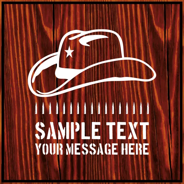 kovboy şapkası ile bir yıldız ve metin ile ahşap arka plan üzerinde bir cephane kemer