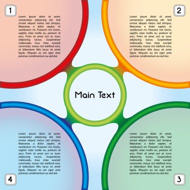 Colorful presentation template with four main text boxes and an oval central element clipart