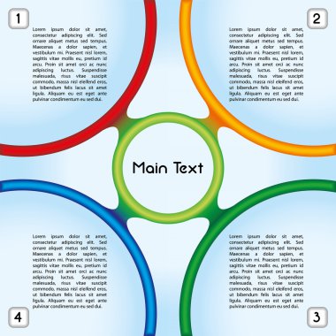 Colorful presentation template with four main text boxes and an oval central element clipart