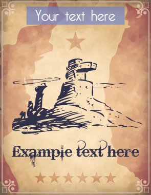 Batı tarzı poster ile erozyona uğramış çöl dağlar