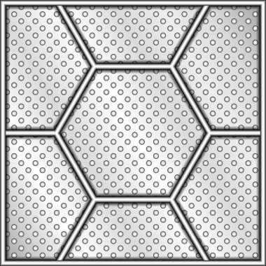 Perforated vector steel plate with hexagon elements and a shiny metal frame clipart