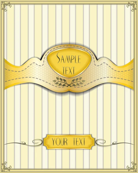 Elegant template with a golden ribbon on yellow striped wallpaper background for menus, certificates, posters, packages etc. — Stock Vector