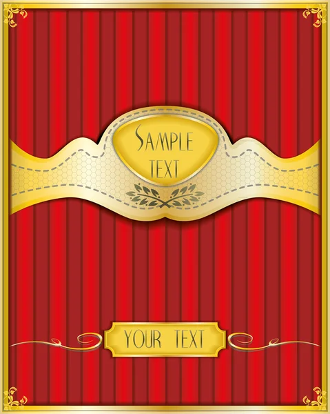 Elegante sjabloon met een gouden lint op rood gestreepte fluwelen achtergrond voor menu's, certificaten, posters, pakketten enz. — Stockvector