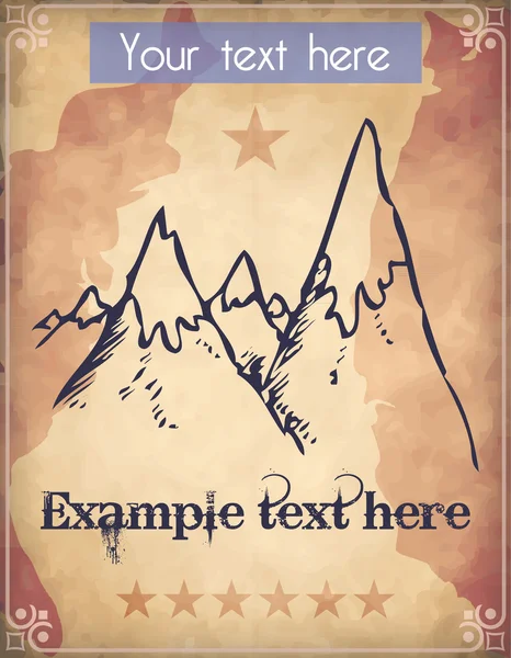 Affiche de style occidental avec d'énormes montagnes avec des casquettes de neige — Image vectorielle