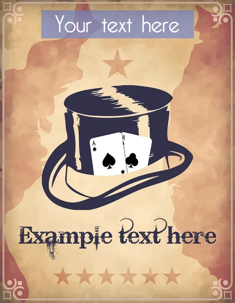 Západní styl plakát s kloboukem válec s poker karet — Stockový vektor