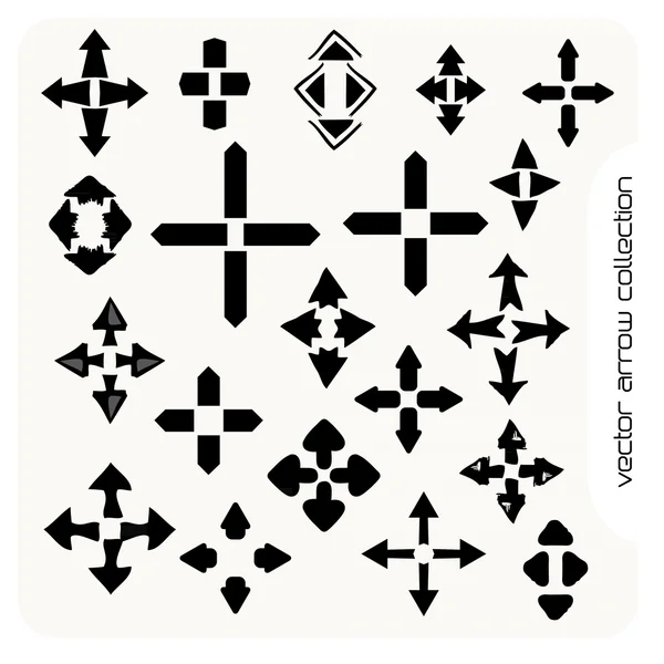 Collection de vingt flèches vectorielles différentes pointant vers le haut, le bas, la droite et la gauche, isolées sur fond blanc — Image vectorielle