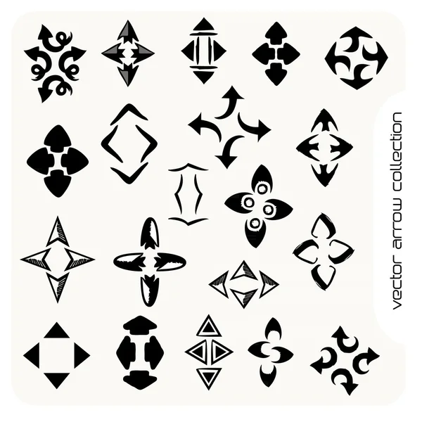 Collection de vingt flèches vectorielles différentes pointant vers le haut, le bas, la droite et la gauche, isolées sur fond blanc — Image vectorielle