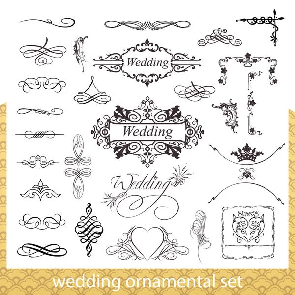Весільний декоративний набір з сердечками, кутовими та бордовими елементами ізольовані на білому тлі Стокова Ілюстрація