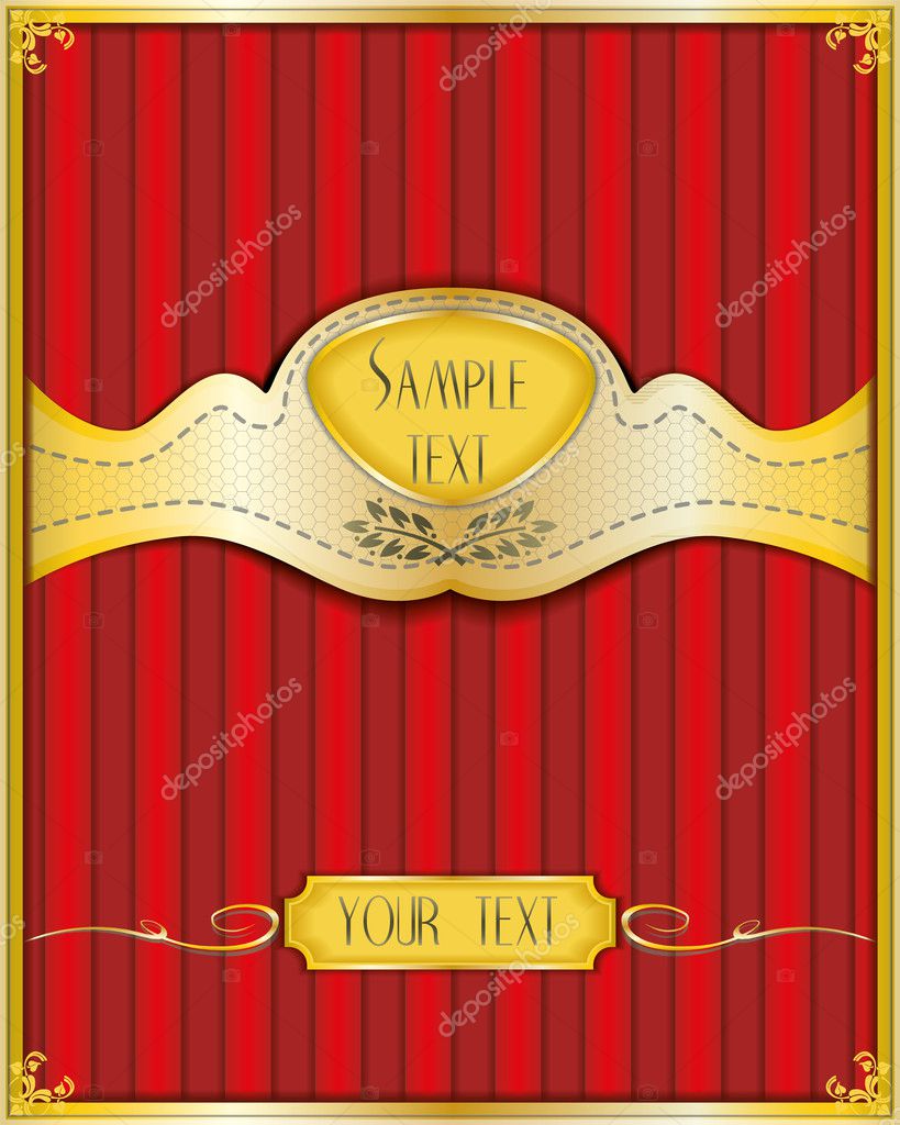 Elegant template with a golden ribbon on red striped velvet background