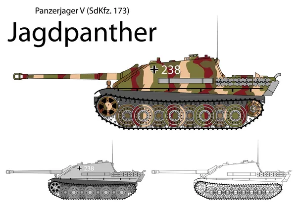 Destructor alemán del tanque Jagdpanther WW2 con arma larga 88 — Vector de stock