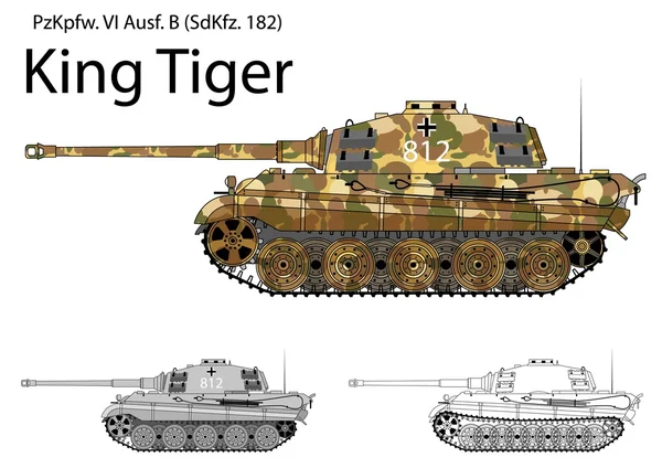 Tedesco WW2 Tiger B (King Tiger) serbatoio con pistola lunga 88 mm — Vettoriale Stock