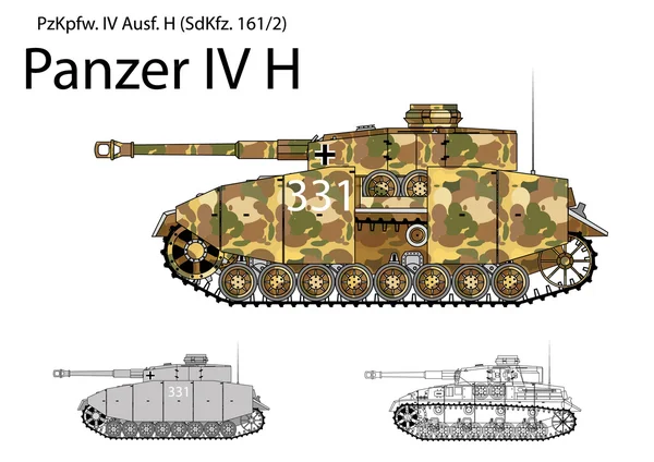 Ww2 のドイツ戦車 iv h l48 の長い 75 の mm 銃を持つ — ストックベクタ