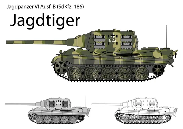 Alemão WW2 Jagdtiger tanque destruidor com longo 128 milímetros arma — Vetor de Stock