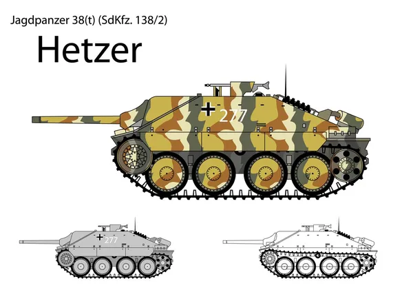Deutscher WW2 Hetzer leichter Panzer Zerstörer — Stockvektor