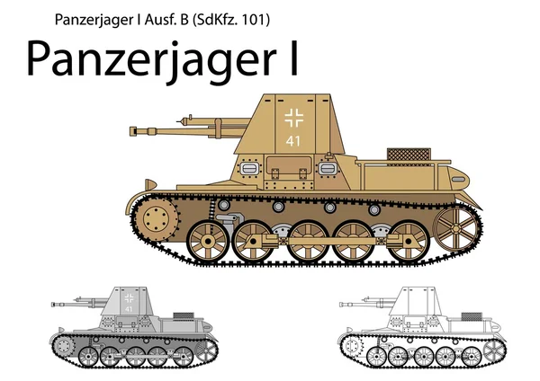 German WW2 Panzerjager I tank hunter — Stock Vector