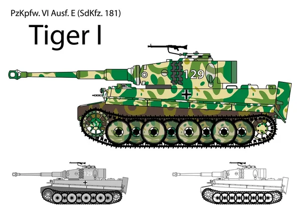 Serbatoio Tiger tedesco WW2 con mimetizzazione invernale e primaverile — Vettoriale Stock