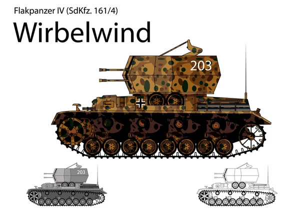 WW2 German Wirbelwind self propelled anti-aircraft vehicle — Stock Vector