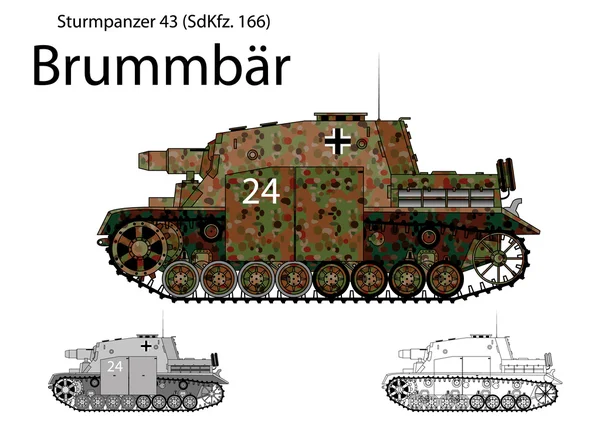 WW2 German Brummbar self propelled heavy assault gun — Stock Vector