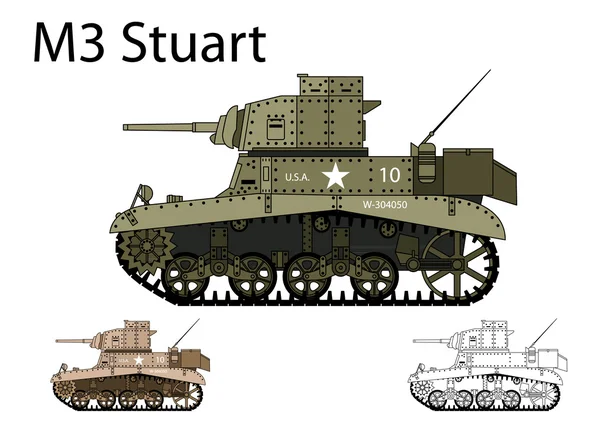 American WW2 M3 Stuart tanque ligero — Archivo Imágenes Vectoriales