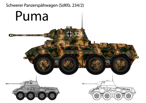 Ww2 німецький Sdkfz. 234 2 "Пума" броньований автомобіль Ліцензійні Стокові Ілюстрації