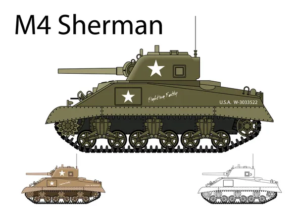 Американський Ww2 M4 Sherman середній танк Стоковий вектор