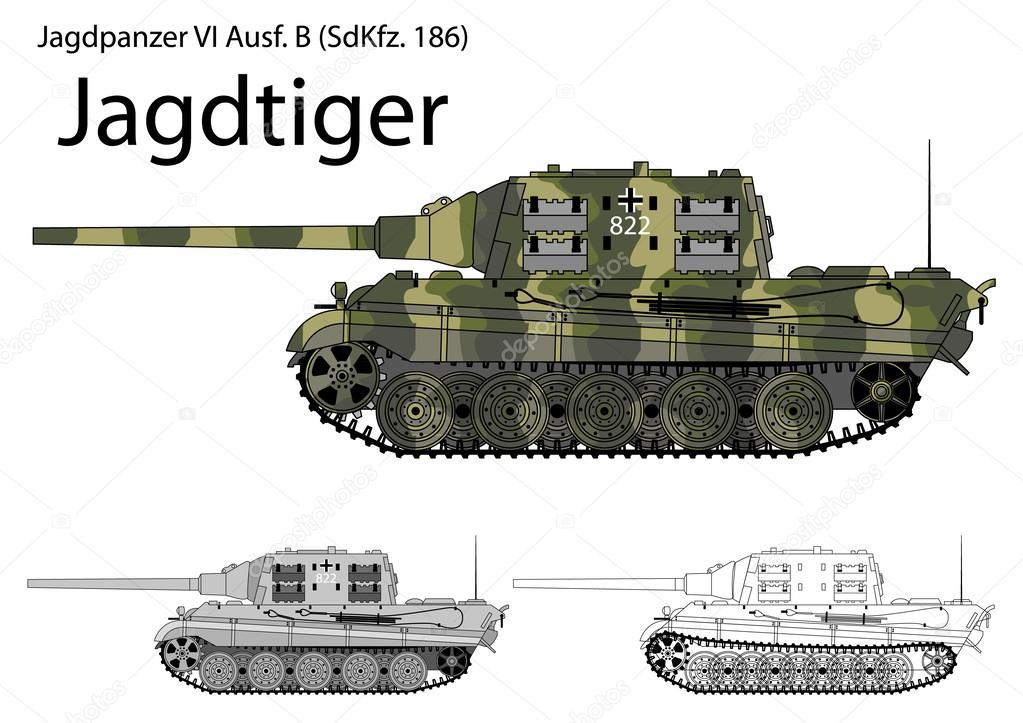 Destructor alemán del tanque Jagdtiger WW2 con arma larga de 128 mm 2023