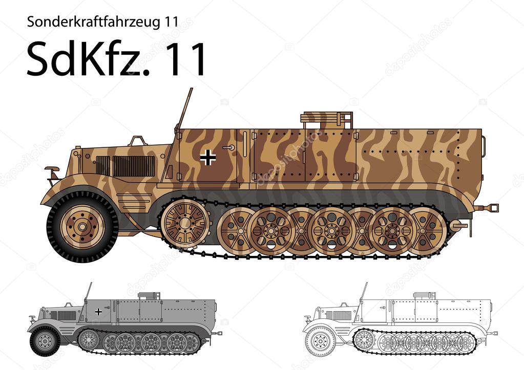 WW2 German SdKfz. 11 troop transport and general purpose half track