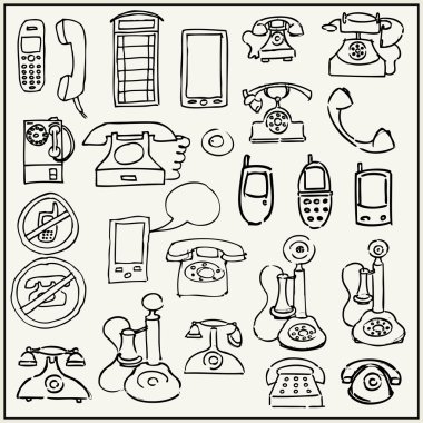 elle çizilmiş telefon seti