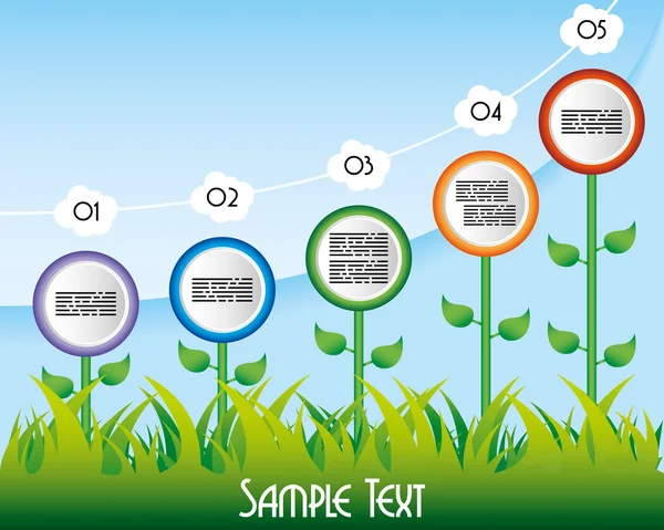 Modello di presentazione con fiori colorati e numeri nelle nuvole — Vettoriale Stock