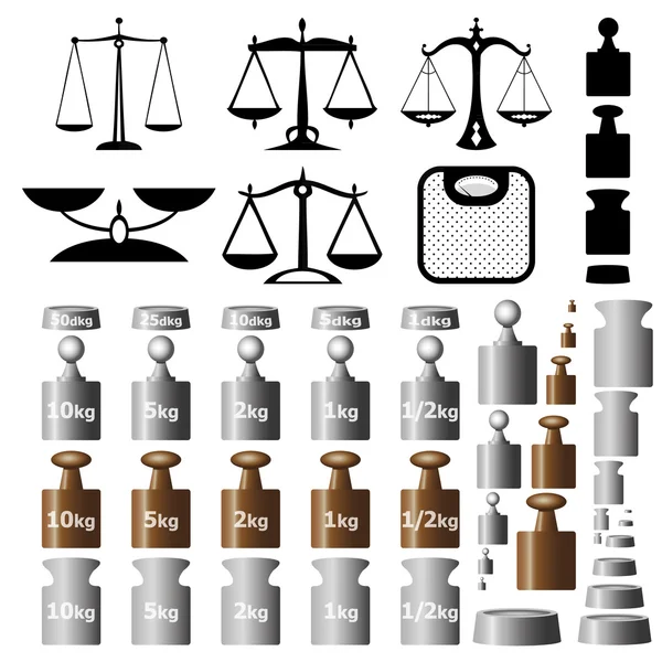 Váhy a váhy izolovaných na bílém pozadí — Stockový vektor