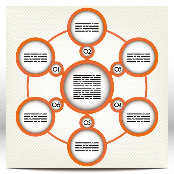 Presentation template with seven large, orange circles linked together — Stock Vector