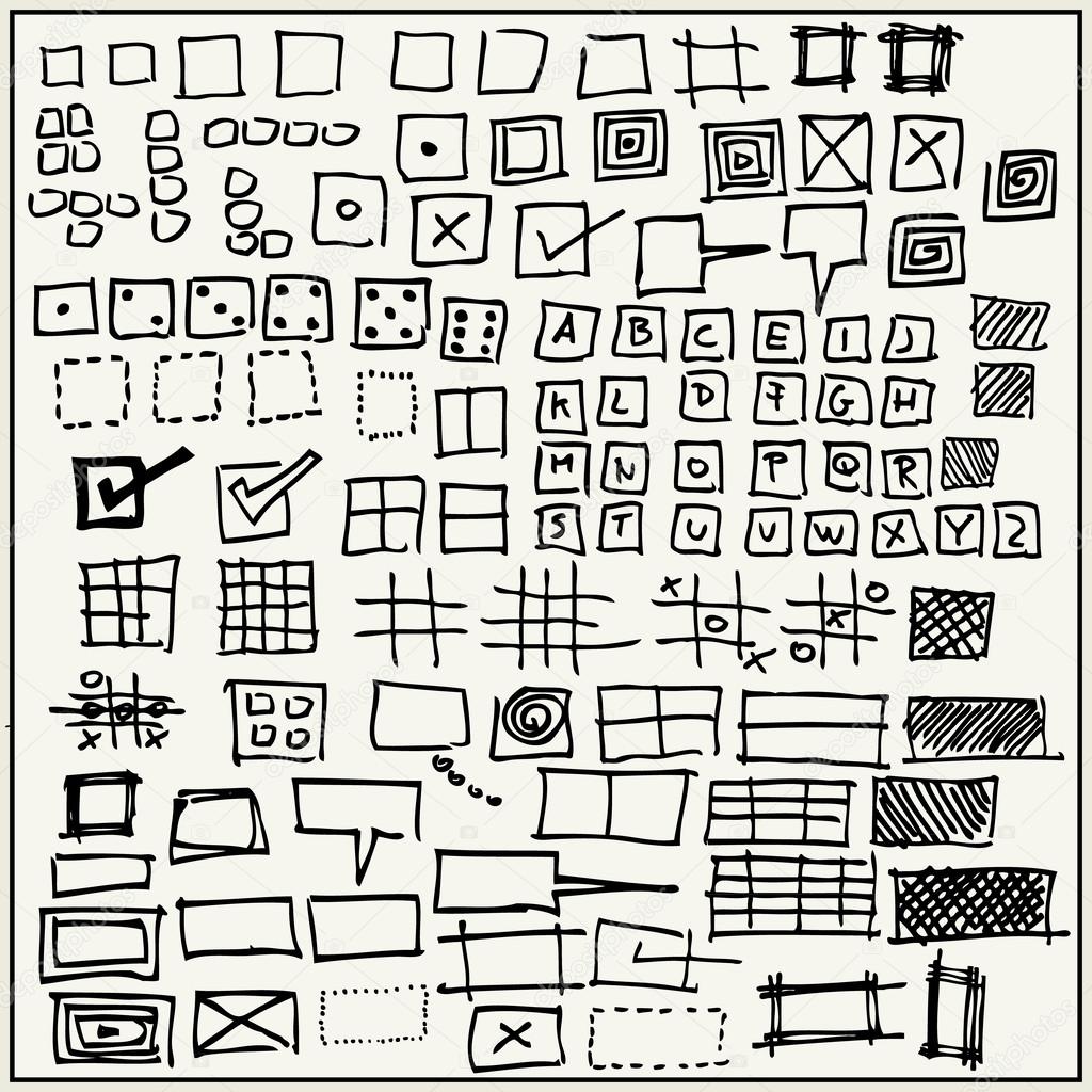 Hand drawn rectangles and squares isolated on light background