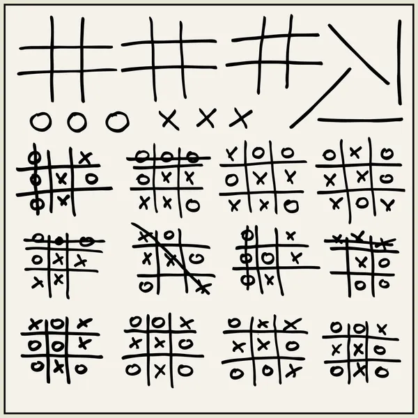 Elementos de tic-tac-toe dibujados a mano — Archivo Imágenes Vectoriales