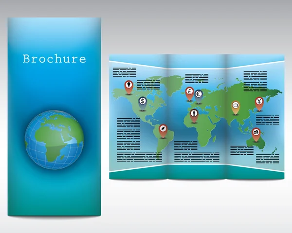 Broszura projektu z globusem Wyświetlono Europy, Afryki i Azji — Wektor stockowy