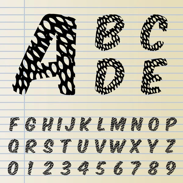 Lettertype instellen met de hand getekende patroon — Stockvector