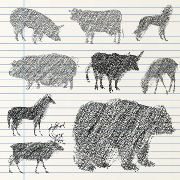 Coleta de animais desenhada à mão — Vetor de Stock