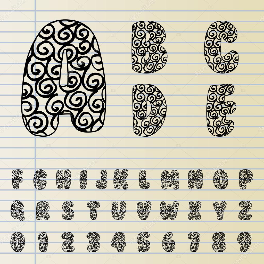 Font set with hand drawn pattern Stock Vector by ©hunorolah 39847193