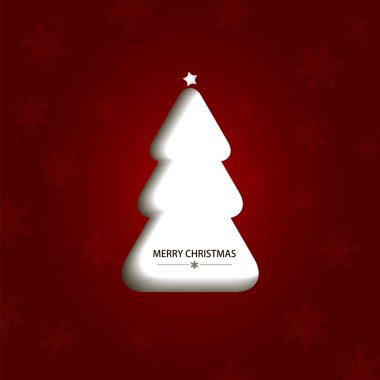 Kırmızı Noel kartı ile soyut beyaz Noel ağacı