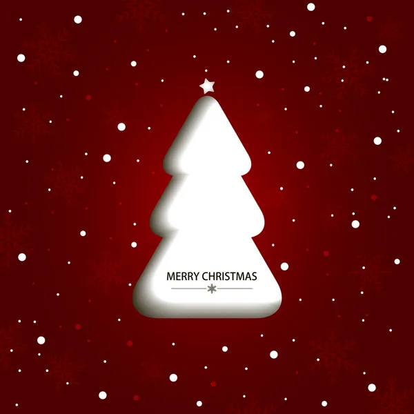 Röd julkort med vit julgran — Stock vektor
