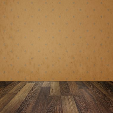 Vintage interior. Empty room with retro wallpaper and wooden flo clipart