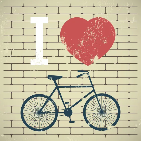 Bicicleta de ilustración sobre pared de ladrillo grunge. Me encanta mi bicicleta. — Archivo Imágenes Vectoriales