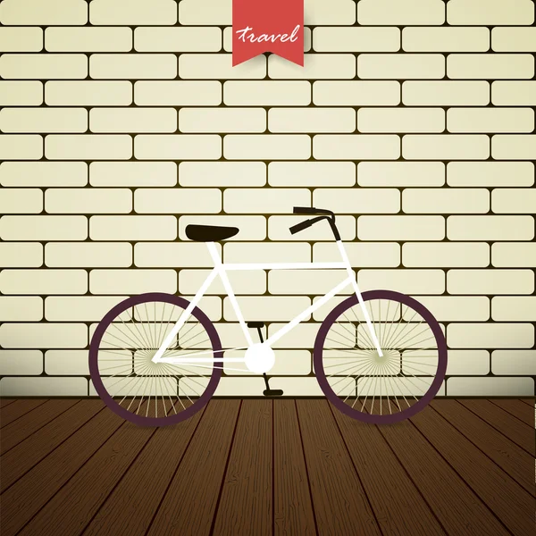 Illustratie fiets over bakstenen muur — Stockvector
